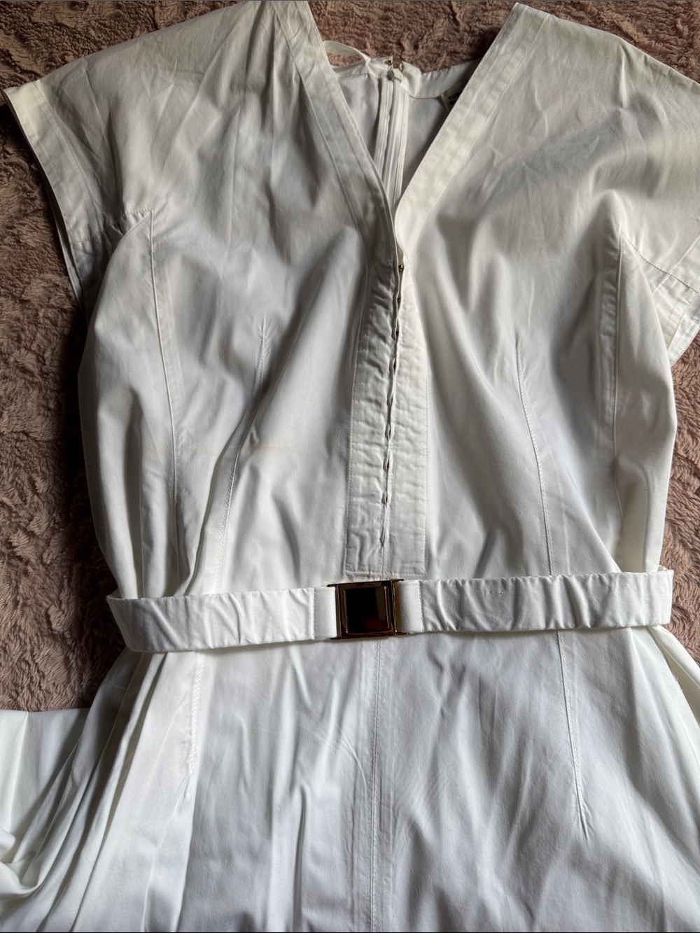 Tory Burch White V-Neck Midi Dress with Back Zip - Picture 7 of 16